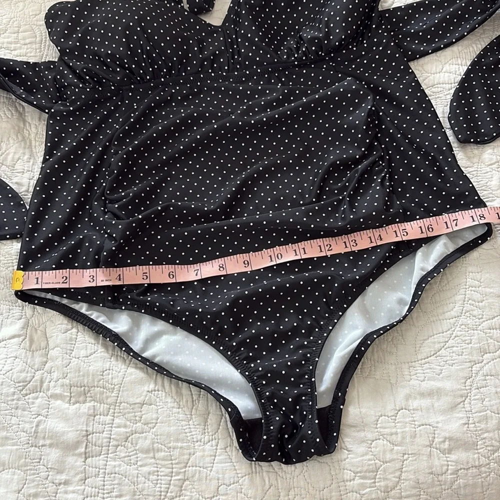 Motherhood Maternity‎ Polka Dot Tie Front Criss Cross One Piece Swimsuit Black L